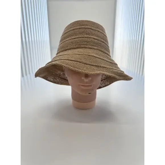 JANESSA LEONE Bucket Hat Women’s Sand Small 100% Raffia Straw New Sample - Picture 2 of 4